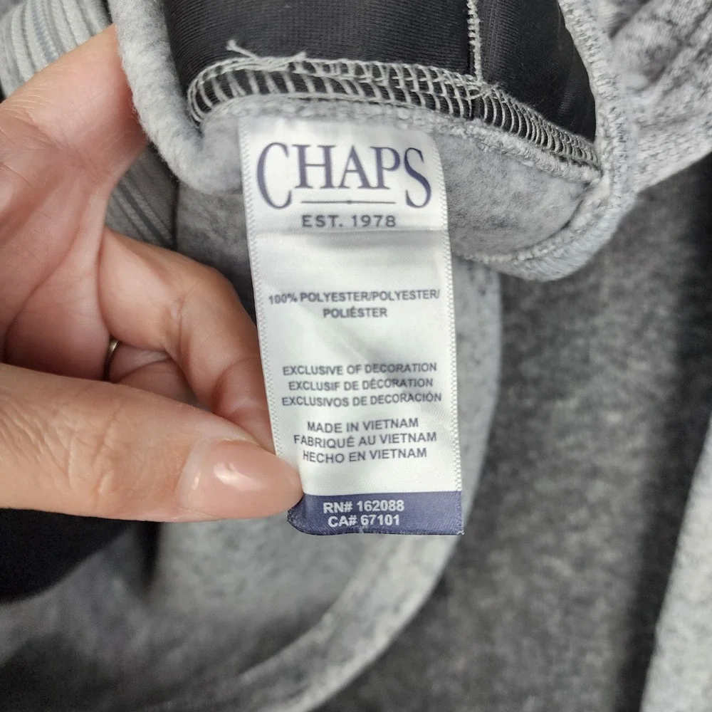 Chaps Sweater Fleece Jacket‎ Mens Medium Gray Marled Full Zip Mock Neck Pocket